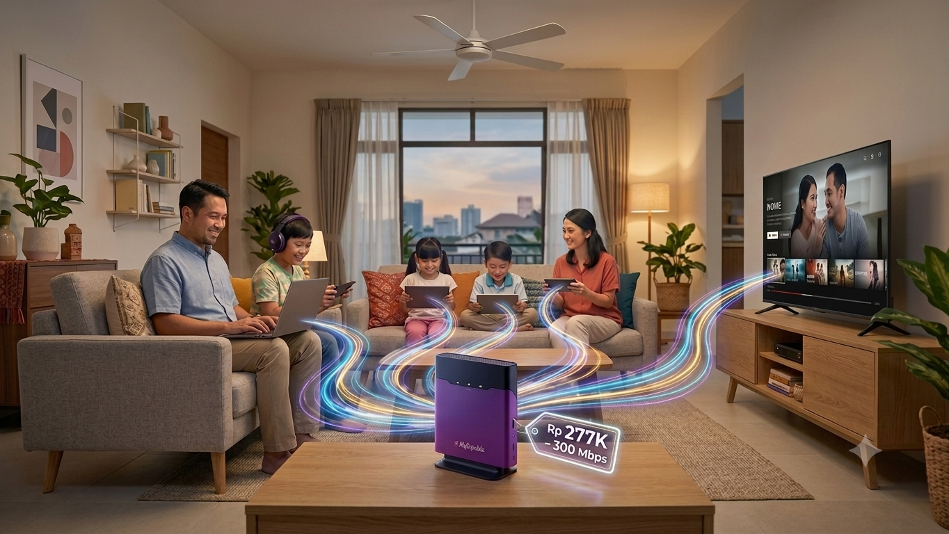 Keluarga menikmati internet MyRepublic